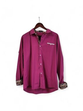NWOT Coofandy Men's Large Dress Shirt Magenta Button Down Pasiley Trim
